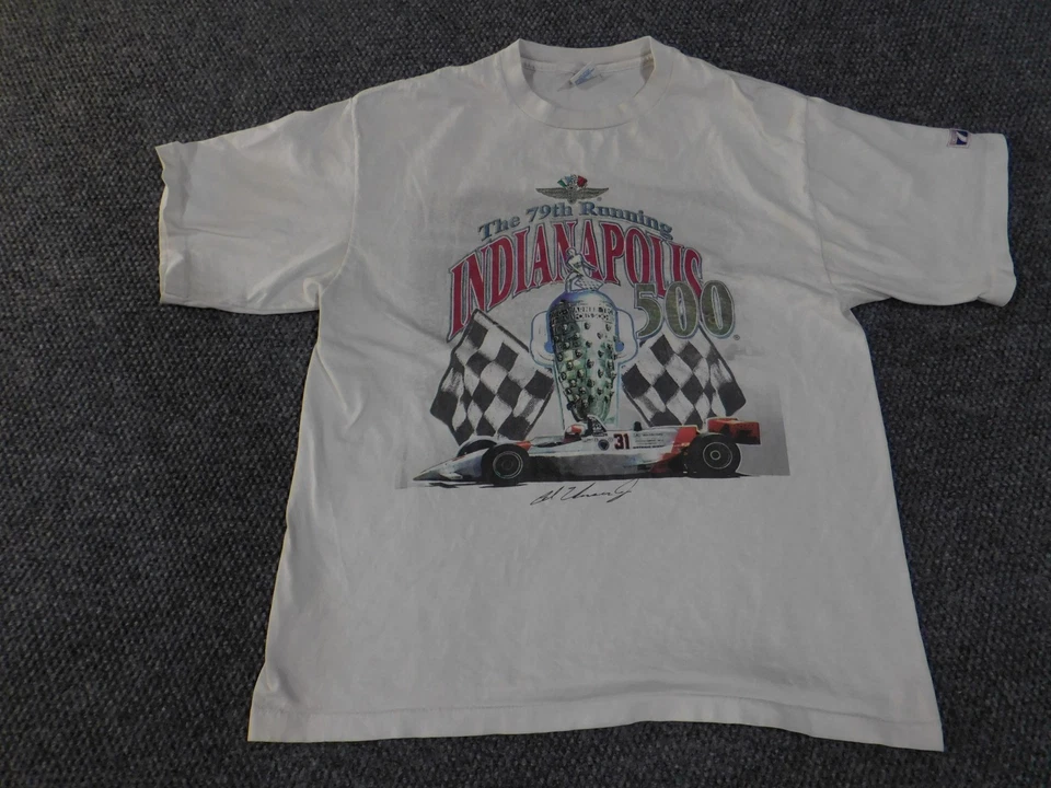 Camisa De Colección Indianápolis 500 Para Hombres XL Blanca Logo de Carreras 7 Hecha en EE. UU. Camiseta Años 90 Foto 4 de 4