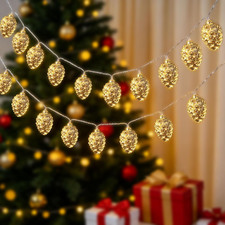 Gold Pinecone Christmas Decoration Lights, 20LED Holiday Decoration