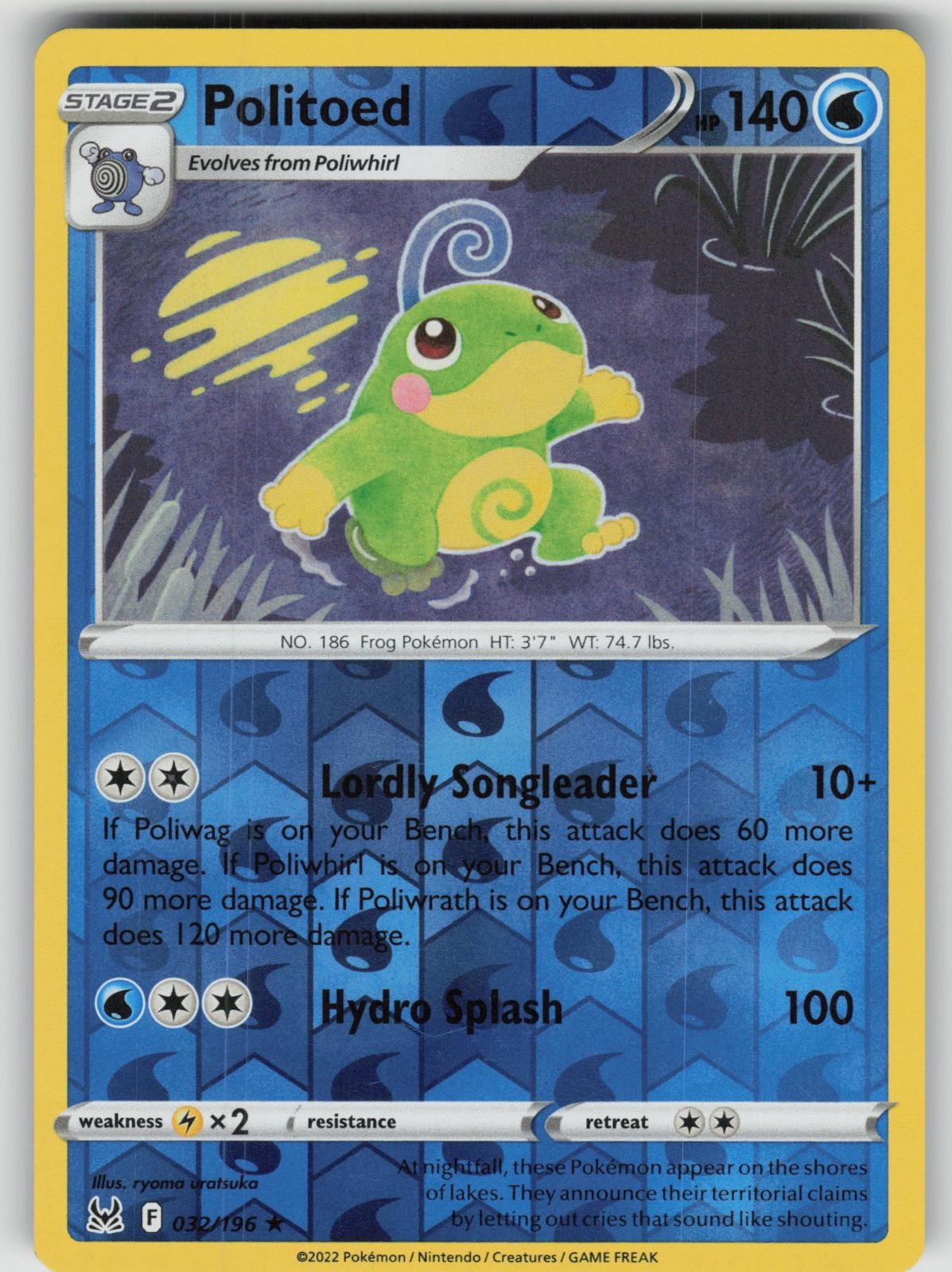 Politoed 032/196 Rare Lost Origin Pokemon Reverse Holo Near Mint