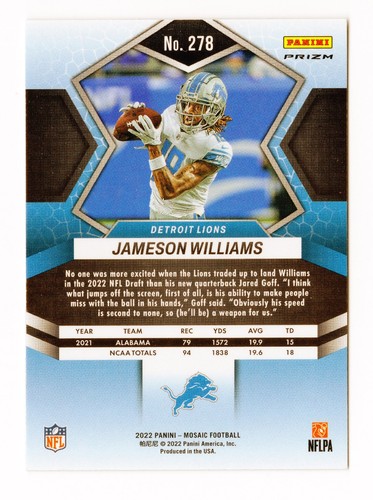 2022 NFL Mosaic Jameson Williams RC Mosaic - Picture 3 of 3