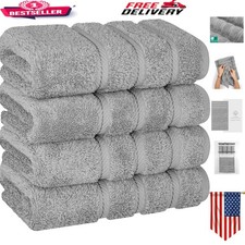 Elegant Light Grey Hand Towels - 100%  Cotton, 16x28 Size Set of 4