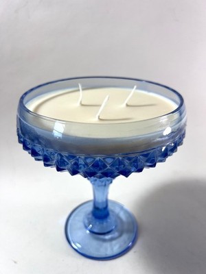Hand Poured Soy Wax Candle Lavender Vintage Indiana Glass Diamond Point Compote