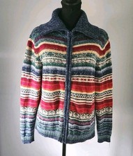 Tiara International Women's Full Zip Cardigan Sweater Striped Multicolor Size L