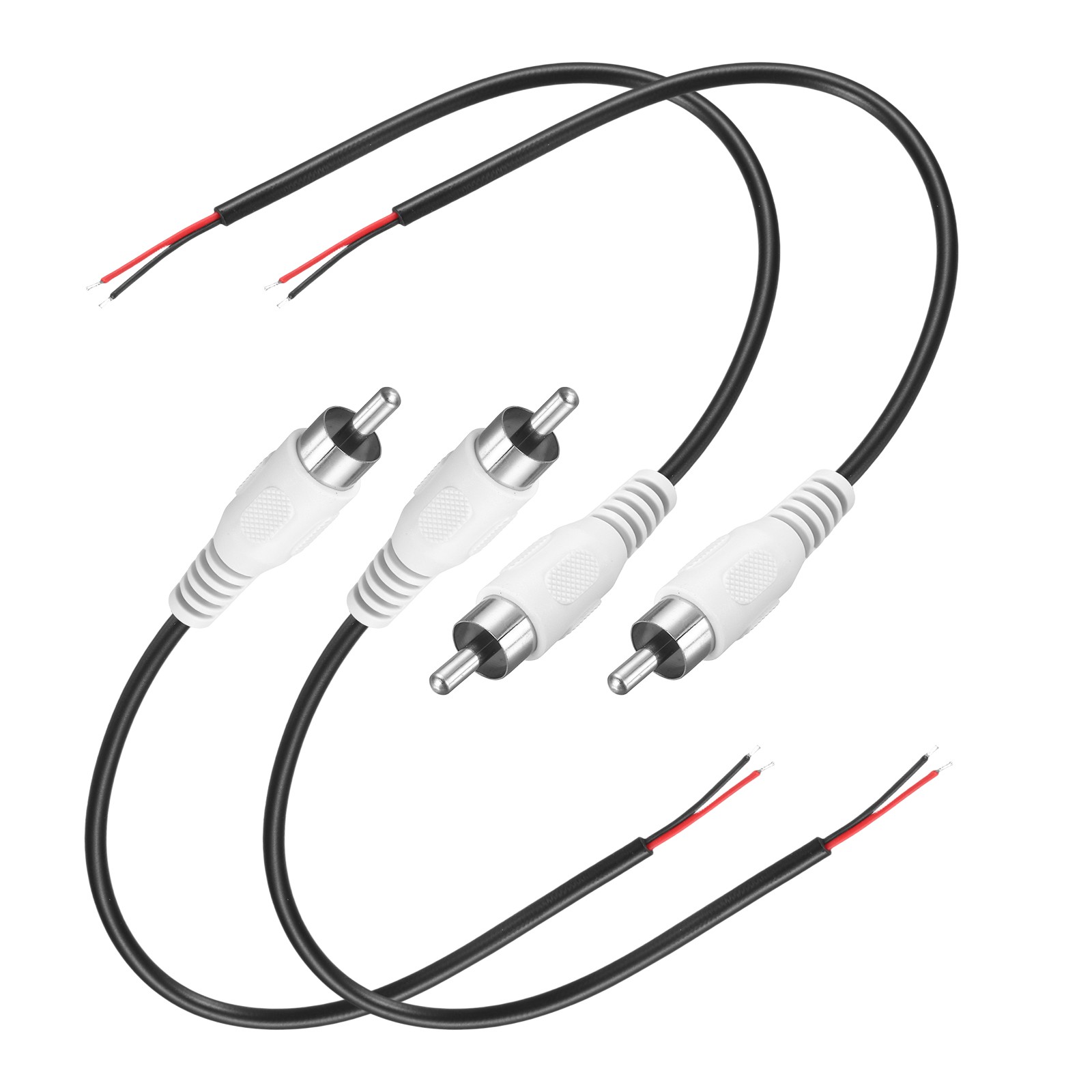 0.7FT RCA to Bare Wire Speaker Cable, White RCA Male Plug, Pack of 4