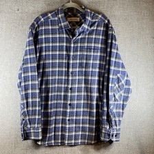 Tommy Bahama Shirt Mens XL Blue Plaid Flannel Patch Elbow Button Long Sleeve AA3