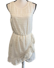 EVERLY eyelet dress white Large dress ruffle folded front elegant dress 