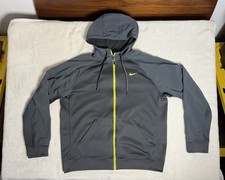 Nike Therma-FIT Full-Zip Hoodie Jacket in Dark Gray w/ Neon Yellow Zipper - XL