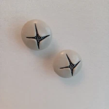 VTG Midcentury Modern Atomic Sputnik Plastic Pierced Button Earrings Black White