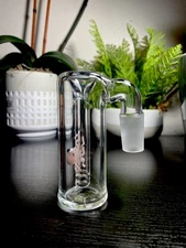 Thick Glass Ash Catcher  14mm Male 90 Degree  Downstem  Fixed Pink Octopus