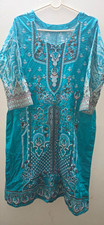Women's Blue Cotton Woven Embroidered Salwar Kameez Suit w/ Dupatta Size M