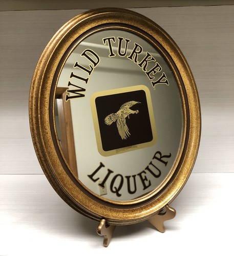VTG 1980 Wild Turkey Rare Framed Oval Bar Mirror Man Cave Advertising Bar Sign