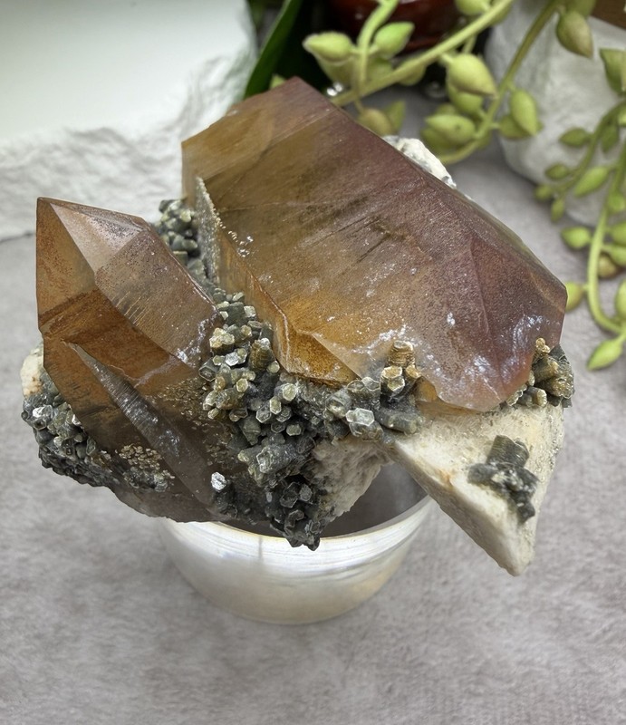 Crystal Citrine Quartz W/ Ludlamite Cluster Specimen Mineral Raw