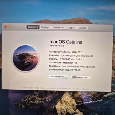Apple MacBook Pro Retina 15'' (Mitte 2012) Core i7 2,3GHz 8GB Catalina