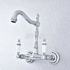 Chrome Brass Bathroom Basin Sink Faucet Dual Handles Mixer Tap Wall Mount Gsf770