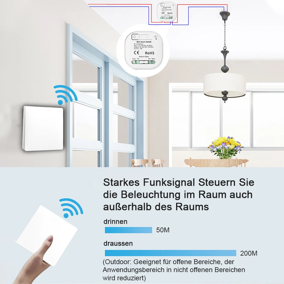 Funk Wechsel-Schalter Wand-Sender Unterputz Einbauschalter Empfänger kabellos DE - Bild 3 von 4