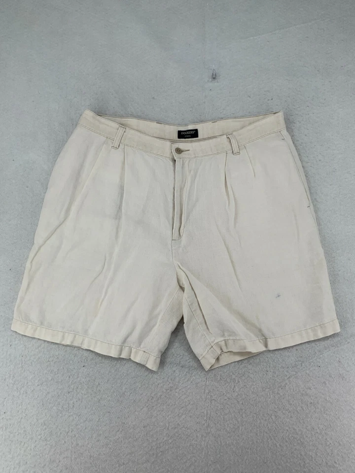 Pantalones Cortos Dockers Khakis Mujer Talla 36** Crema Sin Arrugas Lino Plisado Frontal Foto 2 de 4
