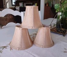 Set 3 Chandelier Shades 5" Silk Clip On Lamp Champagne Tan