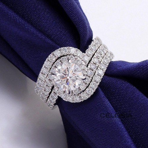 2 CT Moissanite Bridal Wedding Trio Ring Set 10K White Gold Engagement Ring set - Picture 3 of 10
