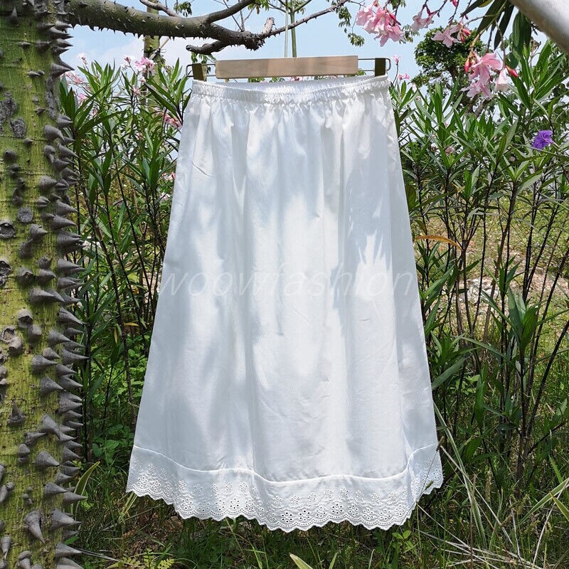 Ladies Underskirt Half Slip Skirts Cotton Embroidery Lace Hem