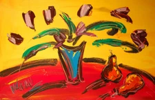 MODERN ABSTRACT M. KAZAV FLOWERS ORIGINAL OIL Painting  Stretched  g8o78t