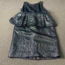 Kate Spade Womens Peplum Dress 6 Silver Wool Silk Blend Gunmetal Metallic Andi