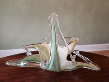 Murano-style Stretched Glass Hand Blown Art Glass w/Split Handle Basket