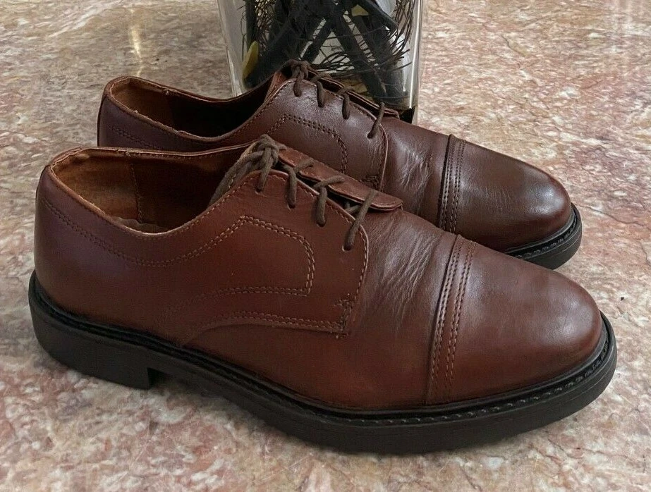 THOM BROWNE Thom McAn Men's Brown Leather Lace Up Oxford Shoes Size 9.5 EUC Made in Italy