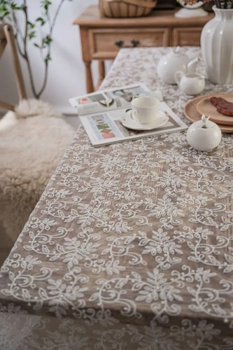 Lace Tablecloth White Tea TableCover Floral Embroidery Vintage for Wedding Decor - Imagen 11 de 17