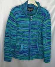 Rochelle California Woman's L Terry Cloth Blue Green Zip Up Jacket