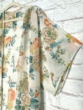 XL/1X/2X/3X New White Turquoise Blue Floral Chiffon Kimono Jacket Duster Topper