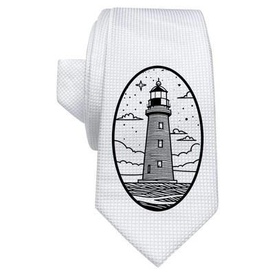 Weiße Krawatte/Krawatte ''Leuchtturm über dem Meer'' mit Geschenkbox (AT00016426)