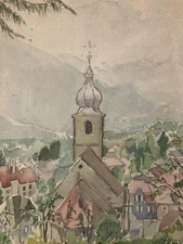 Beautiful Watercolor Painting Village Saint AMARIN Paper 1960 To Identify Alsace