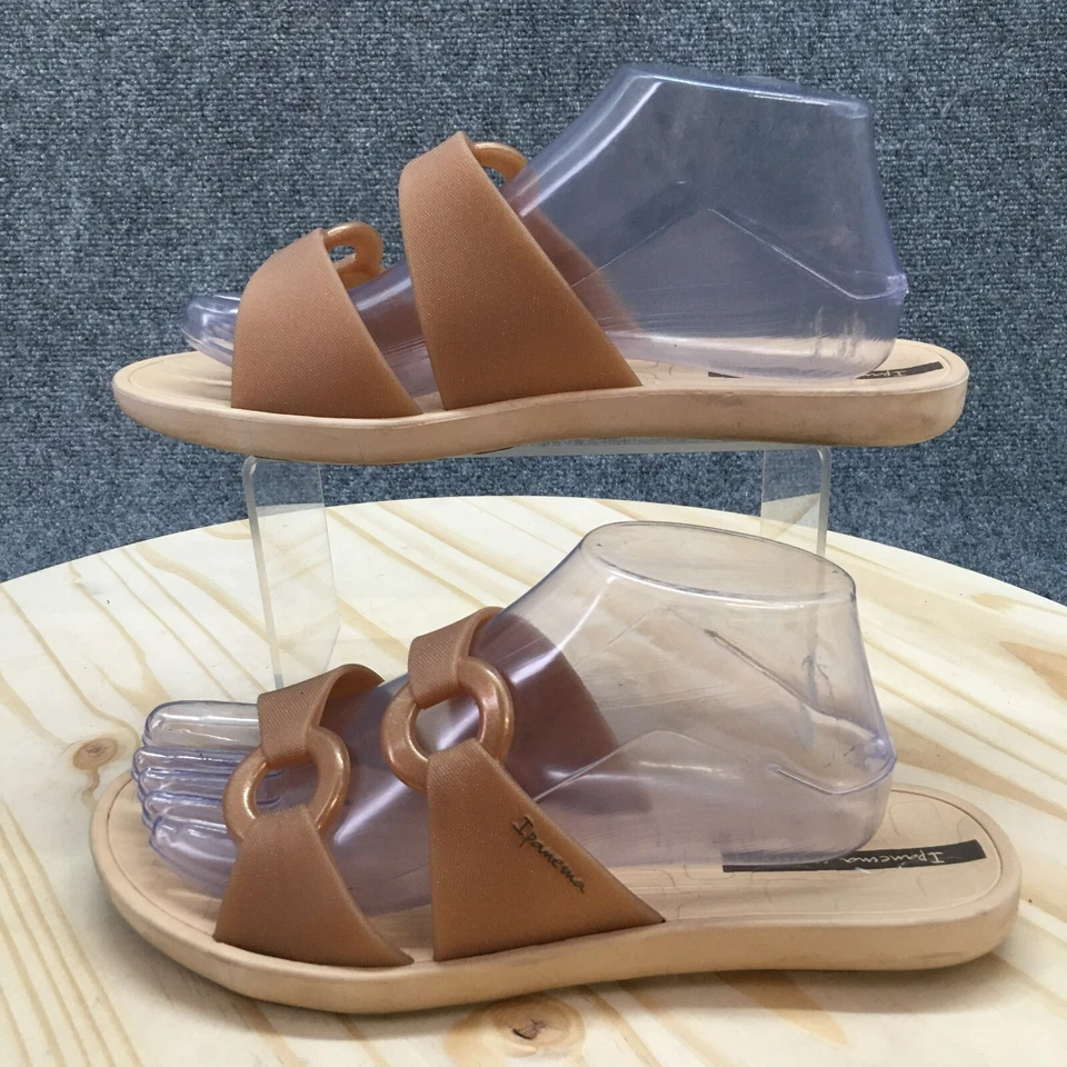 Ipanema Sandals Womens 9 Slip On Two Strap Slide Brown Leather Casual Flats - Image 2 of 4