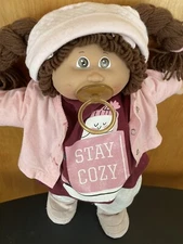 Cabbage Patch Kids ‘85 Brown Eyed Girl Pacifier Doll wearing Stay Cozy Outfit