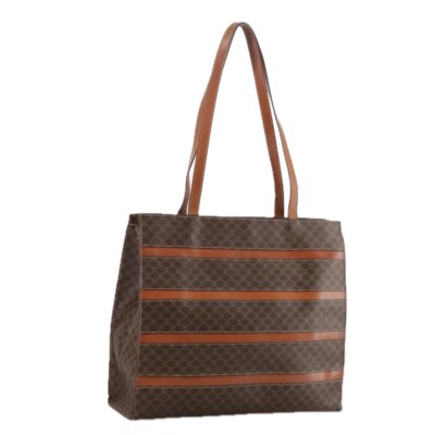CELINE Macadam Canvas Tote Bag PVC Leather Brown Auth 107705