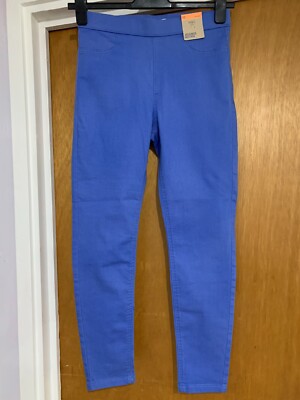 M&S Jeggings uni hoher Bund Stretch Gummizug 10S frisch blau Neu mit Etikett