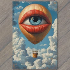 Art Print Floating Eye Lips Balloon Above Clouds Surreal Whimsical Fantasy