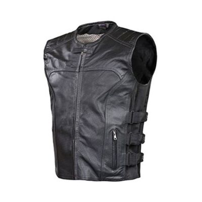Uomo Moto Gilet Vera Pelle Motociclista Stile Gilet Nero Originale Pelle |  eBay