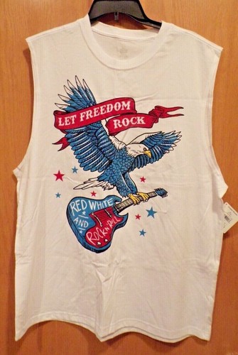Camiseta LET FREEDOM ROCK Patriótico Muscle ~ Tallas para hombre ~ NUEVA con etiquetas