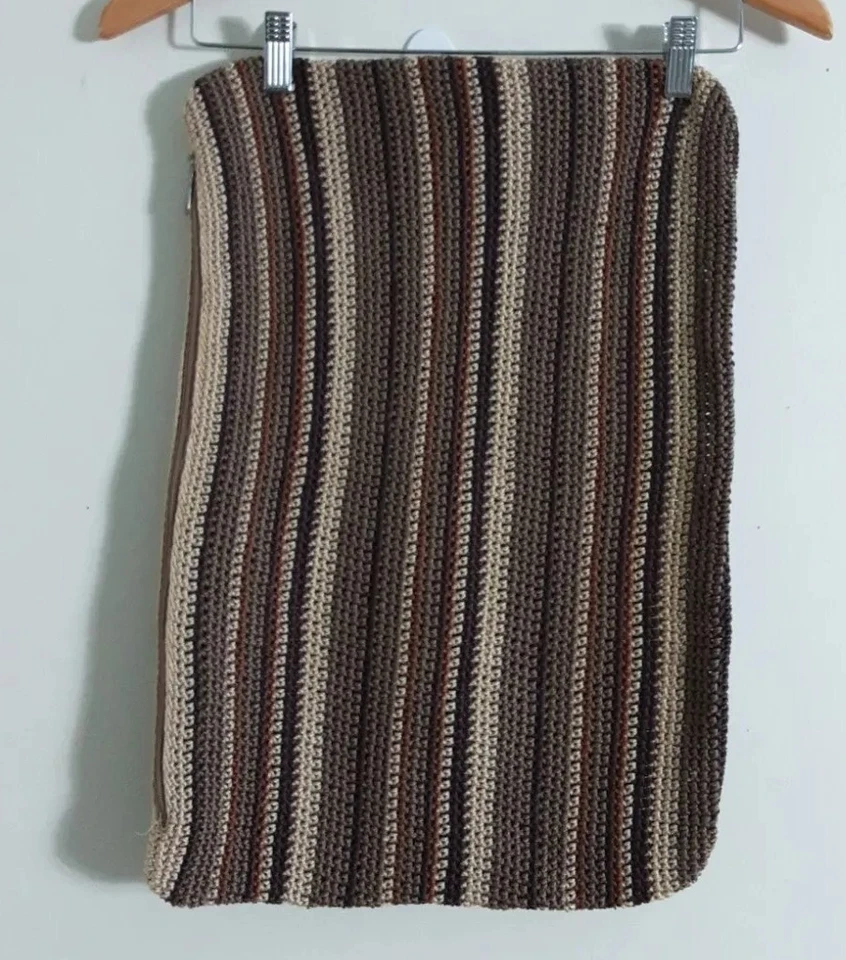 2 Funda de Almohada Vintage Tejida Crochet Rayas Marrones Grandpacore Retro 19x14" MCM Foto 2 de 4