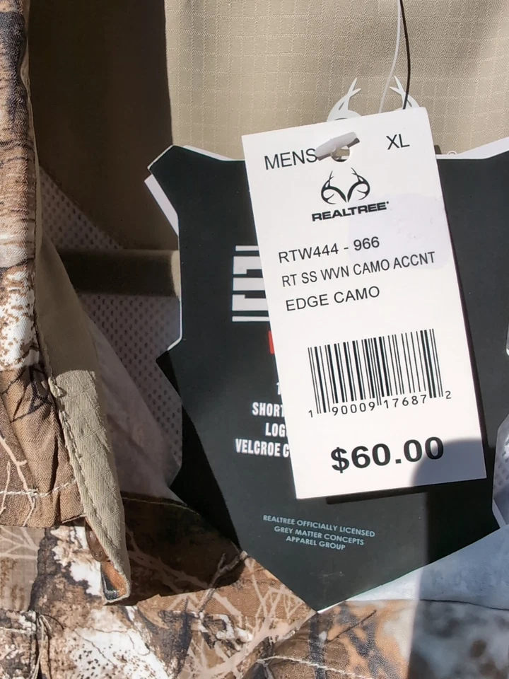 Men's Edge Realtree Camo X-Large Short Sleeve Front Pockets NWT - Image 4 of 4