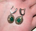 Chapal Zenray NF 925 14K GOLD STERLING SILVER EARRINGS Green Stones~Marcasites — photo 4