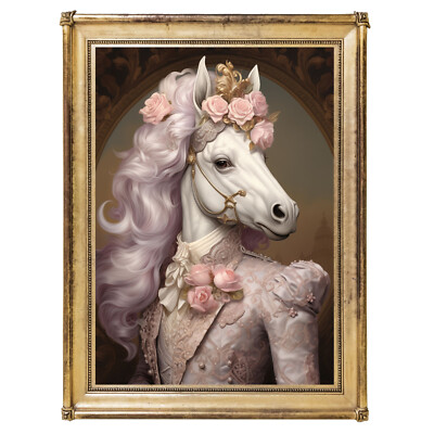 Horse Rococo Poster Wall Art Print, Pink Hair, Home Decor, Living Room, Bedroom