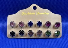 Fashion Boho Festival Glamour Assorted Silver Colored Gem Stud Earring Set Of 6