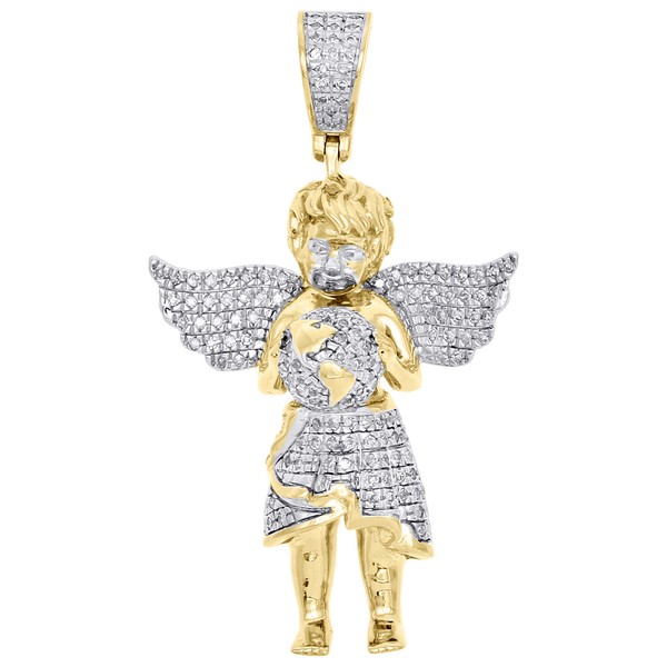 "10K Gelbgold Diamant Engel AnhäNger Mit Weltkarte Globus 1,6\" Charm 0,40 Ct"-image