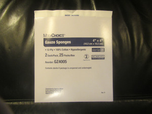 50 Gauze Sponges, Medichoice Sterile Cotton 12-ply, 4"x4" Hypoallergenic, Boxed