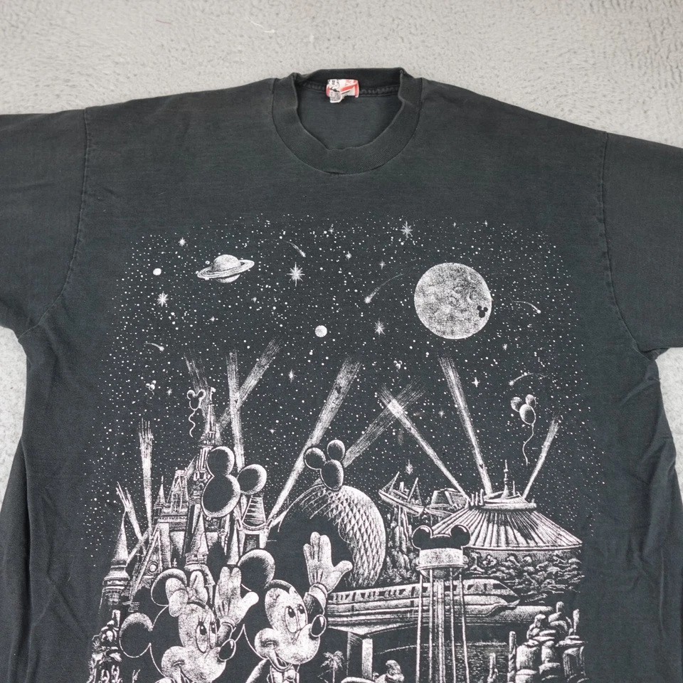 Vintage Disney Designs Shirt Mens Black Mickey Mouse Disneyland Space Galaxy - Image 3 of 4