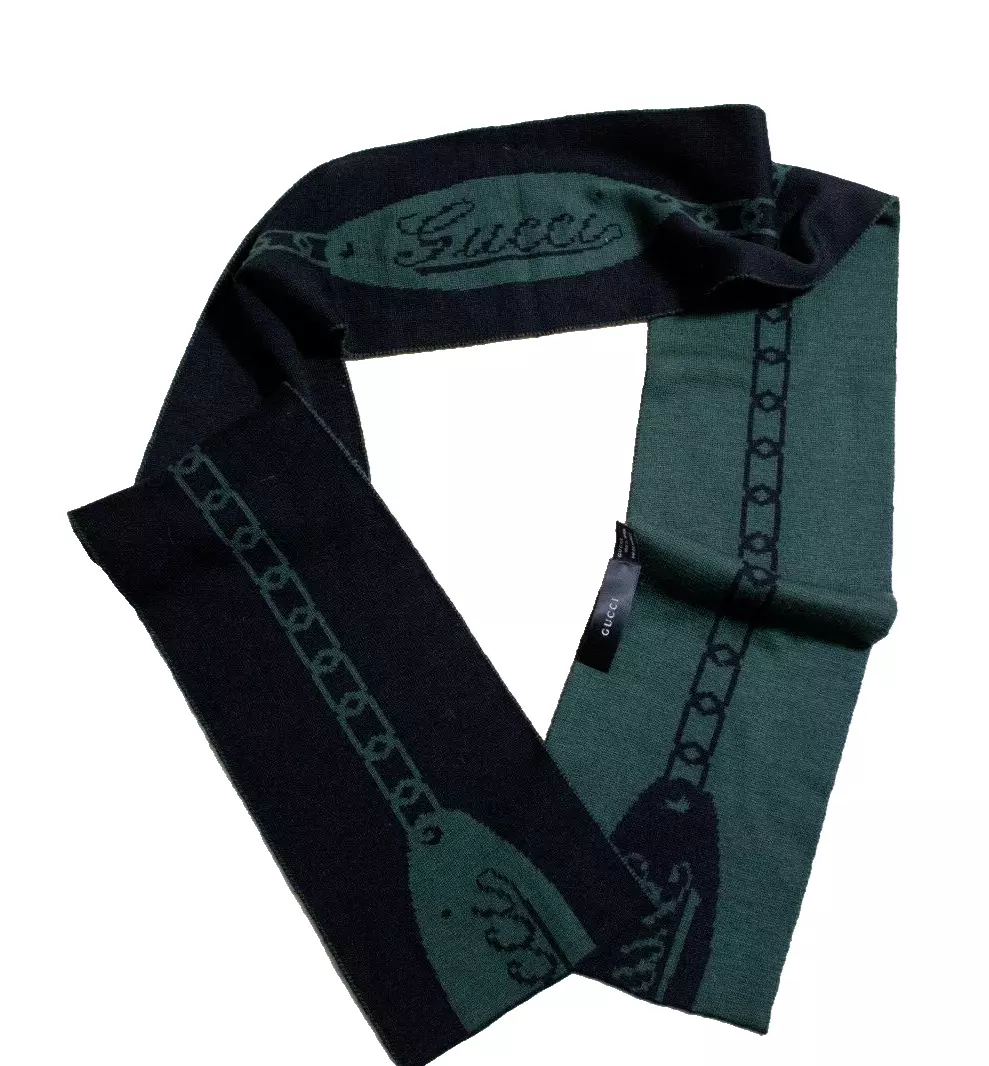 Gucci rare écharpe vintage chaîne laine noir/vert