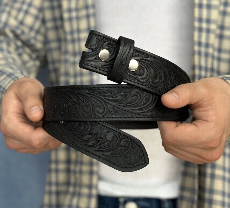 西部皮带手工表带男式全粒面皮革无扣牛仔牛仔牛仔牛仔腰带 — 第 3/4 张图片