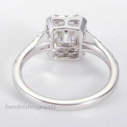 Lab-Created 2CT Emerald Cut VVS1 Diamond Halo Split Shank Ring 14K White Gold FN - Picture 4 of 5